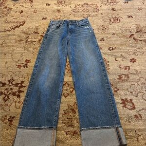 American Eagle Outfitters Light Blue Stovepipe Denim Jeans with Copper Stitching